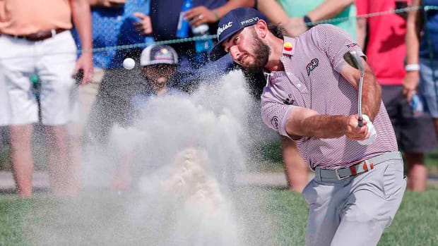 Max Homa plays from a bunker at the 2023 Arnold Palmer Invitational.